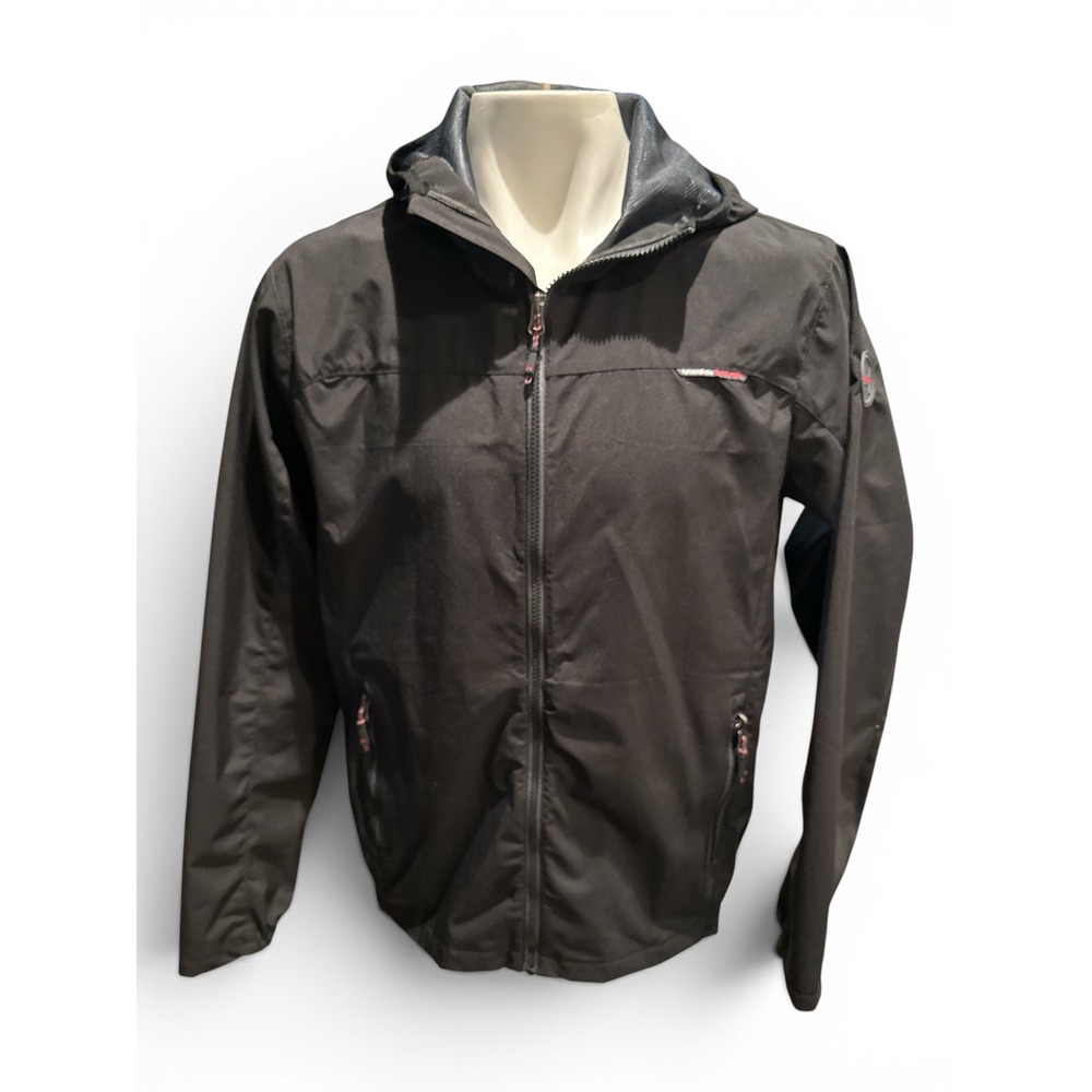 Hawke & Co Sport Hooded Windbreaker Jacket Mens M Black Full Zip Mesh Lined